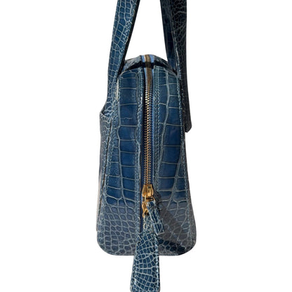 Chanel Blue Crocodile Top Handle Bag
