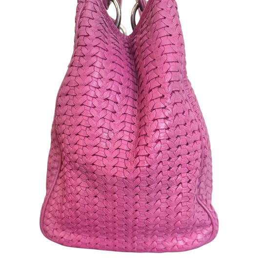 Rare Christian Dior Woven Lady Dior Tote in Fuchsia Pink