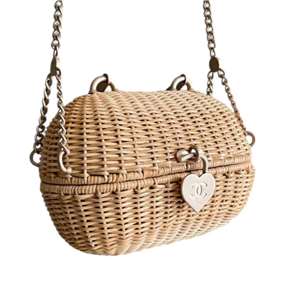 Vintage Chanel Rattan Heart Lock Basket Bag