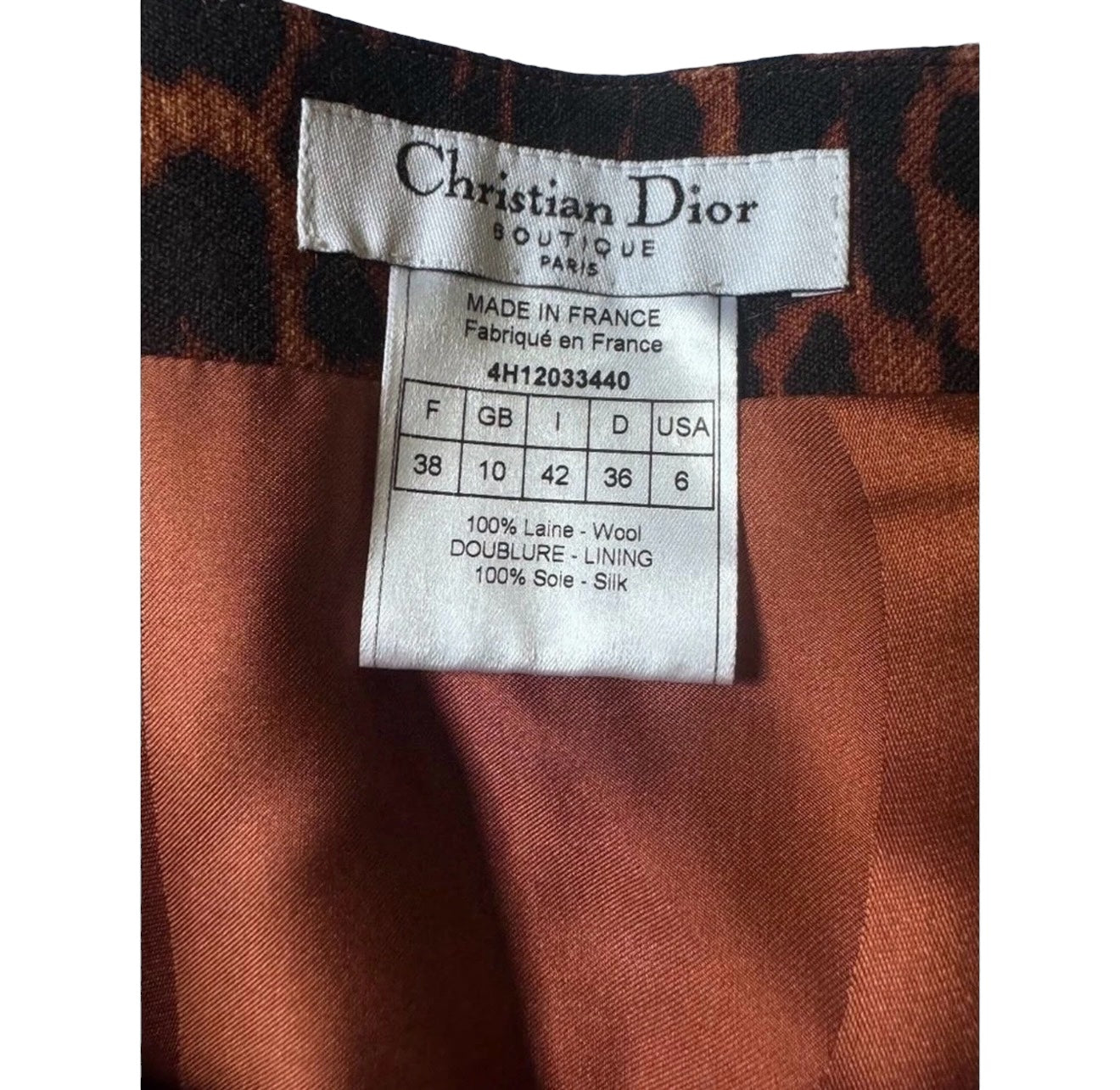 Christian Dior Leopard Print Silk/Wool Skirt
