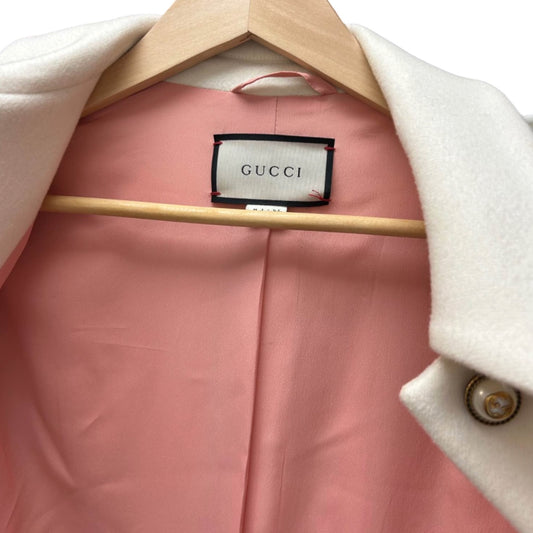 Gucci Vintage White Wool Web Stripe Military Coat with Navy Bow