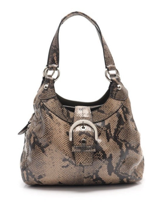 Coach Snakeskin Print Leather Buckle Hobo Bag