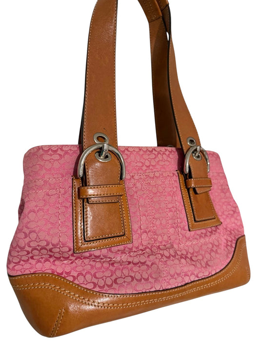 Rare Vintage Coach Soho Pink Signature Canvas Bag – Tan Leather Trim
