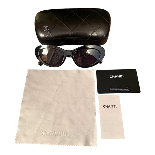 Vintage Chanel Logo Chain Temple Sunglasses