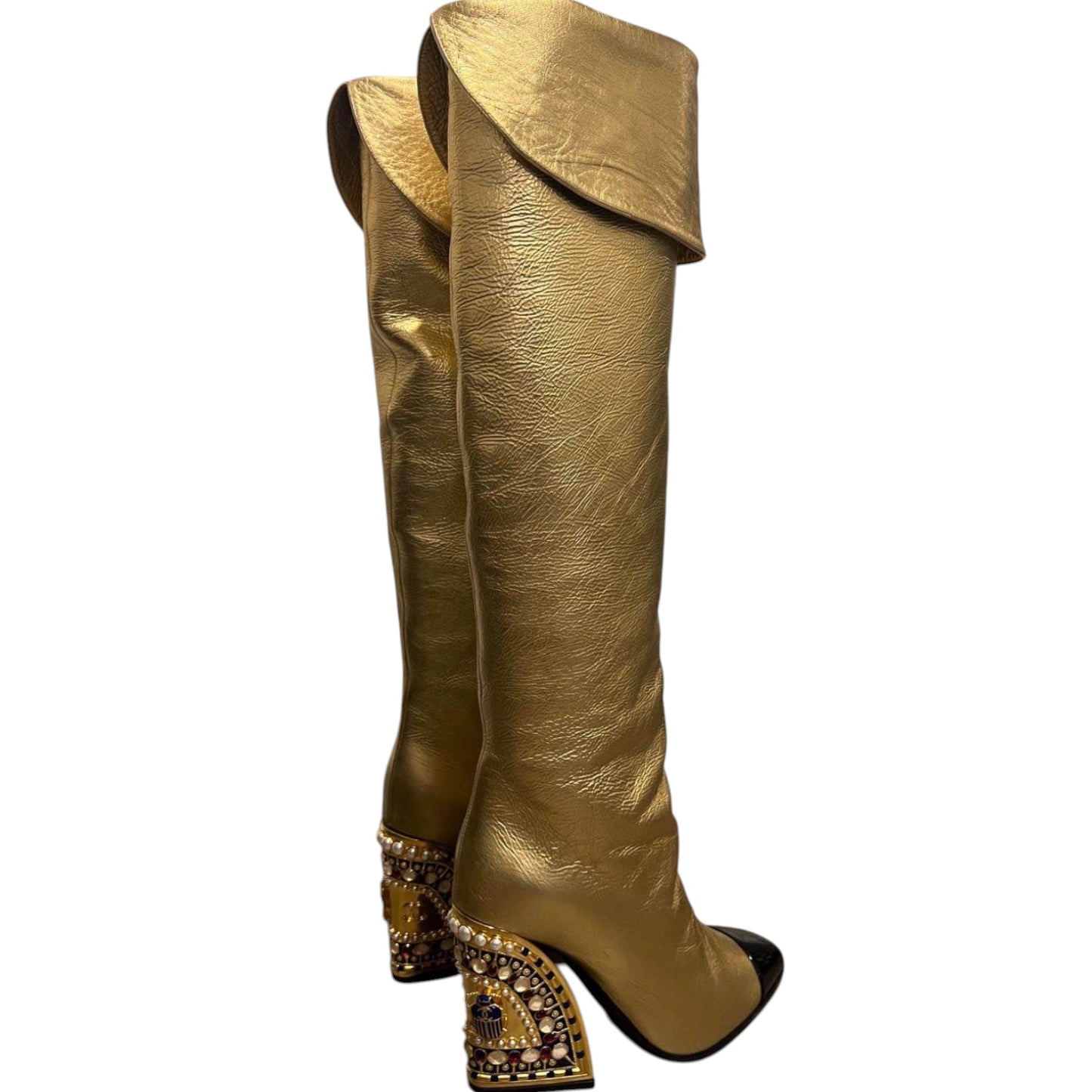 Chanel Gold Embellished Boots