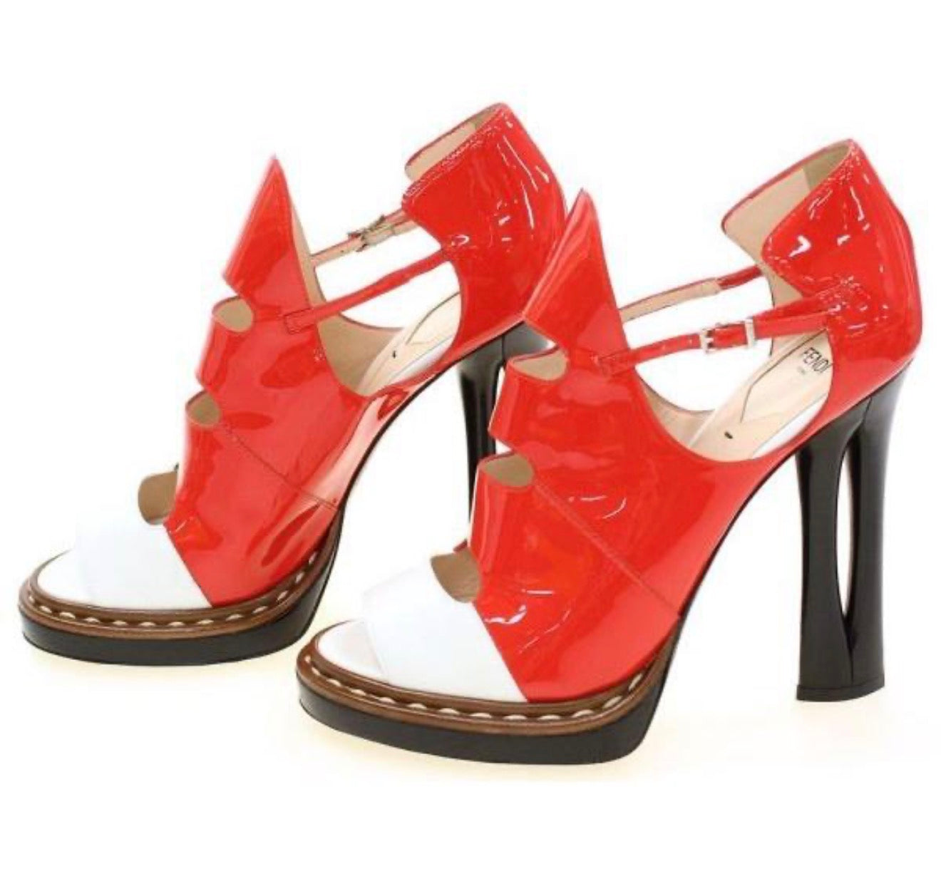 Authentic Fendi Red Patent Leather Cutout Heels