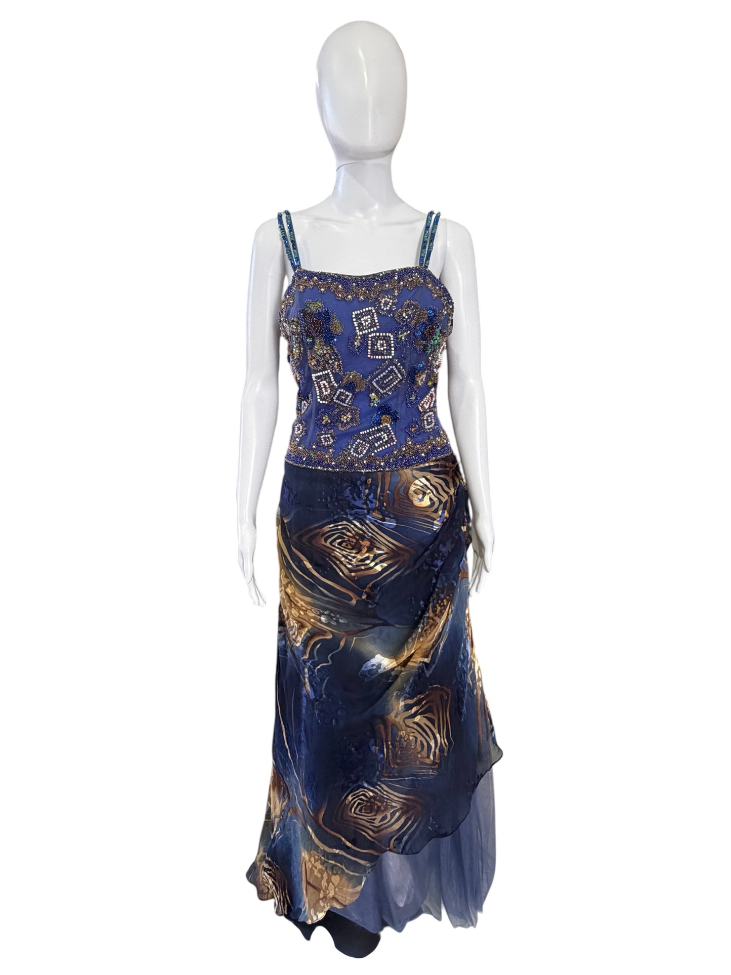 Midnight Sapphire Beaded Vintage Goddess Dress
