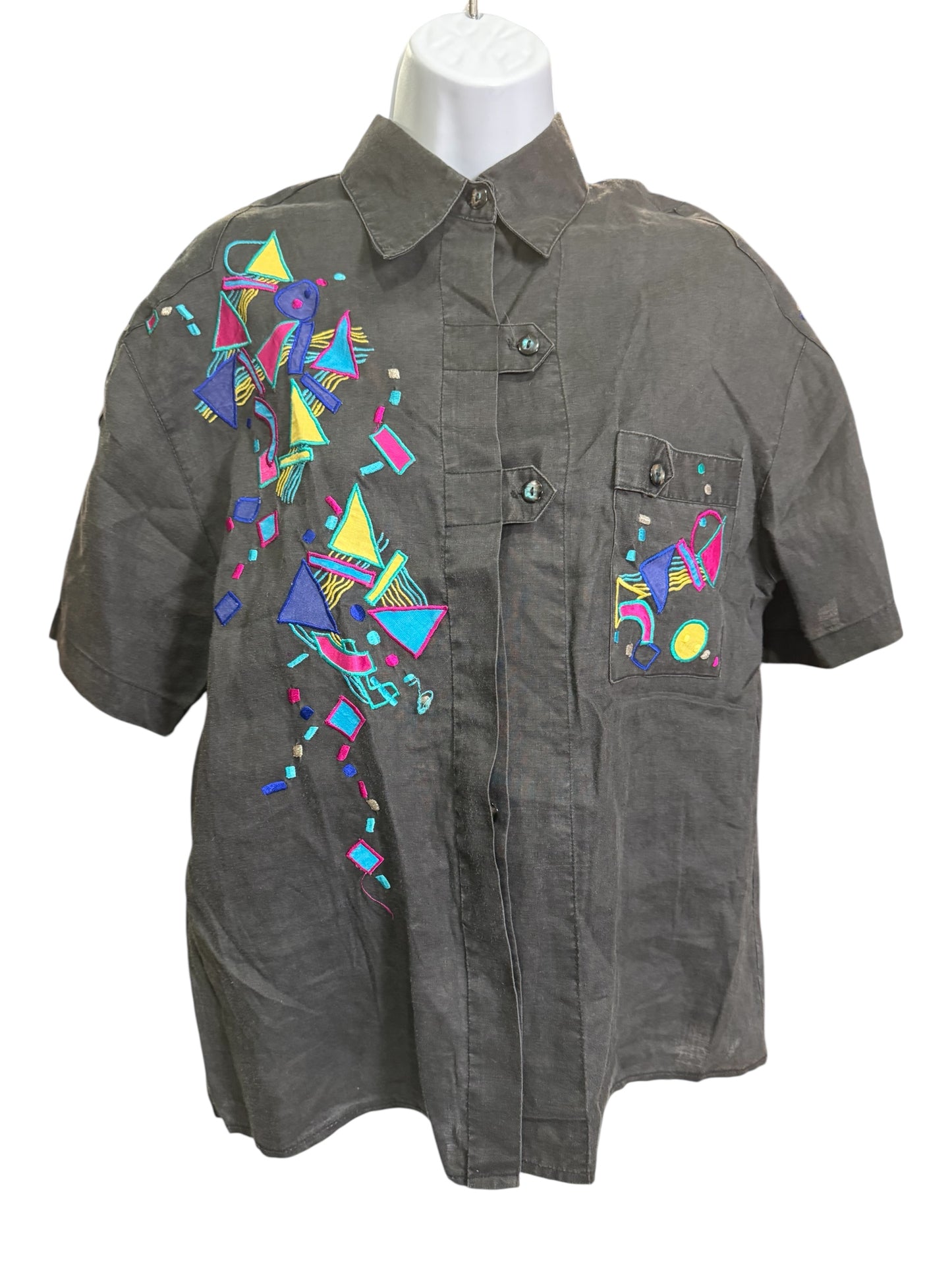 Aron Gelin 100% Linen Abstract Embroidered Shirt