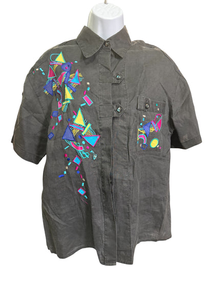 Aron Gelin 100% Linen Abstract Embroidered Shirt