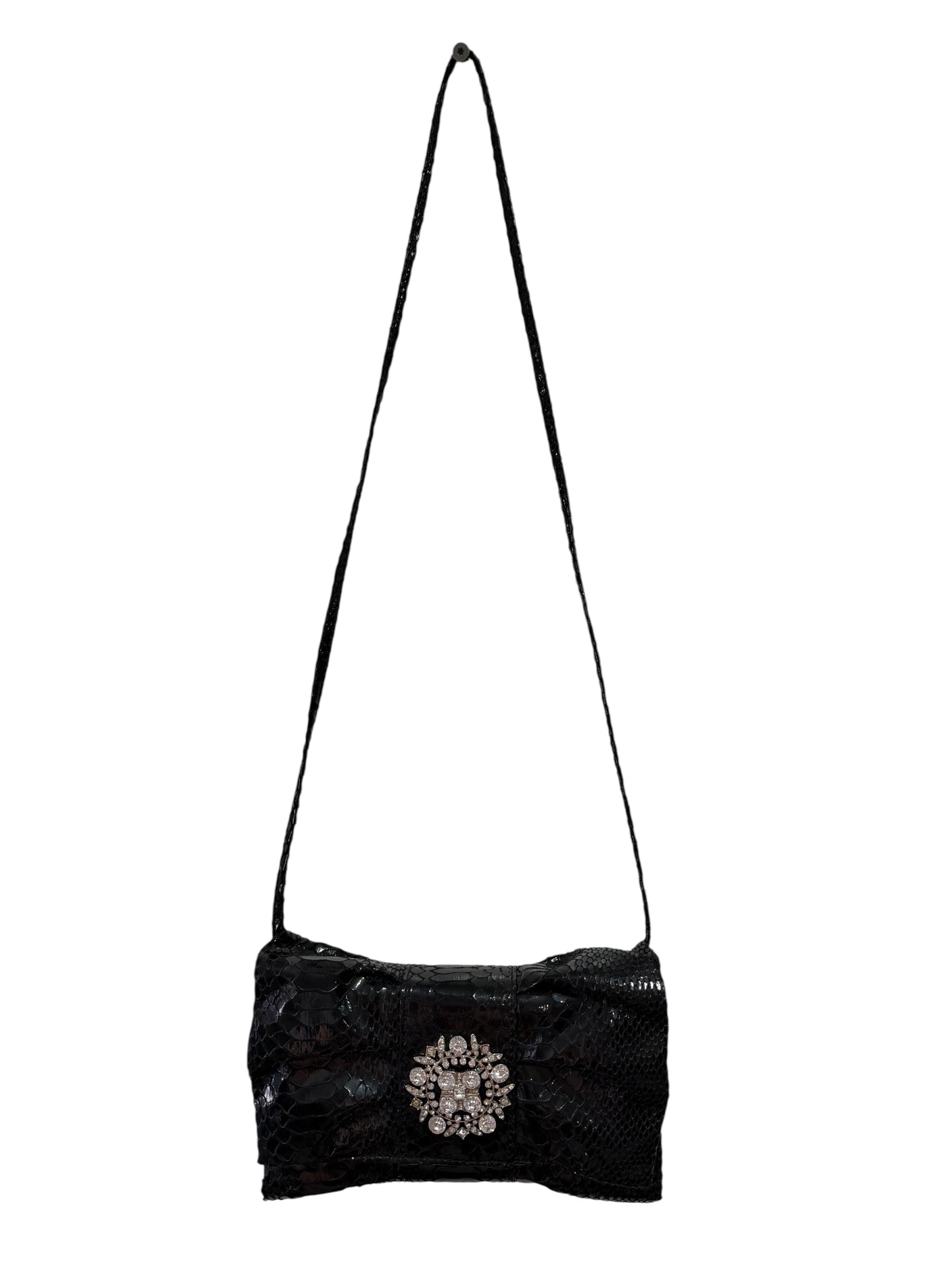 B. Makowsky Black Snakeskin Leather Shoulder Bag