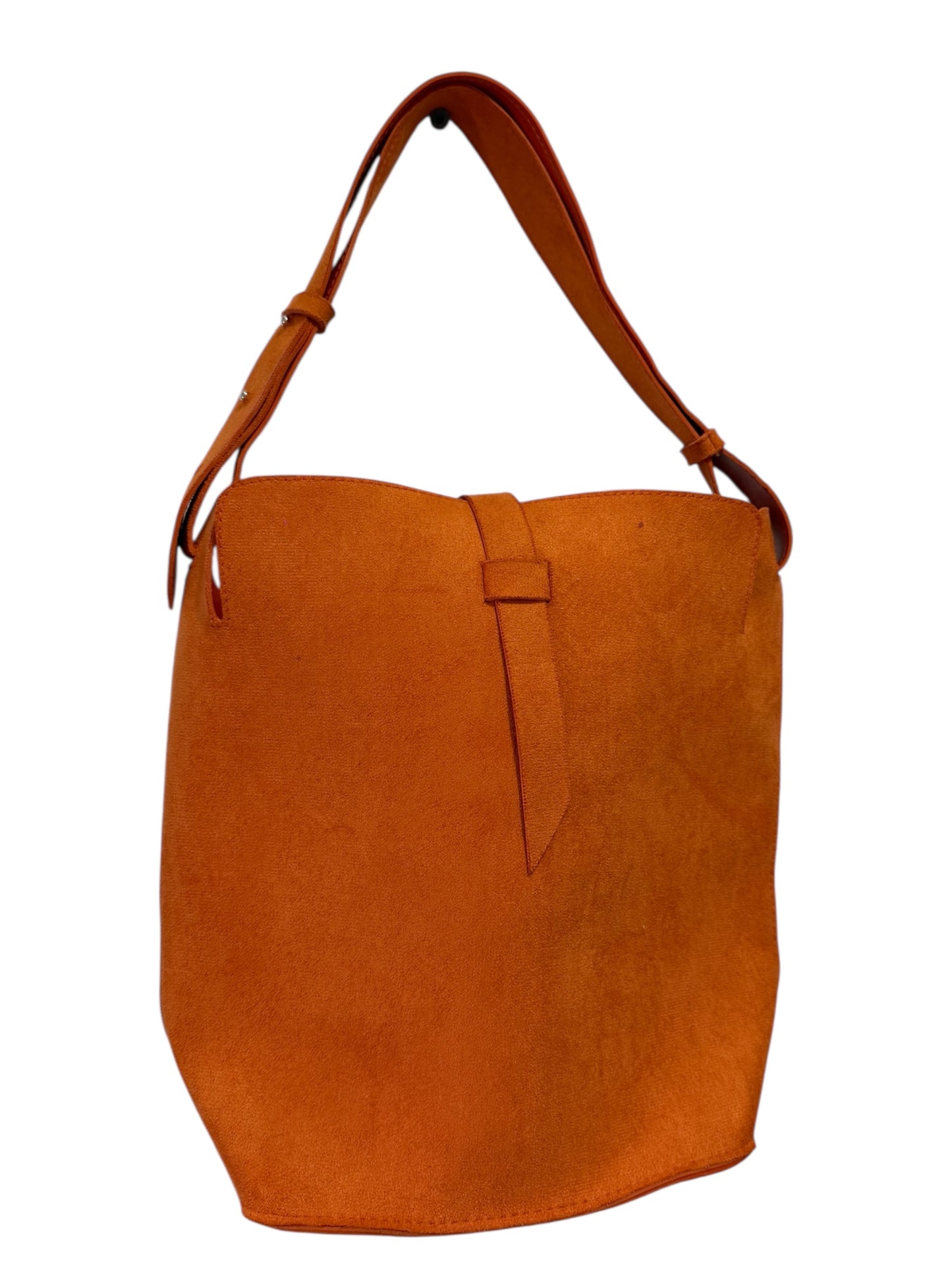 Burnt Orange Suede Bucket Shoulder Bag with Matching Pouch