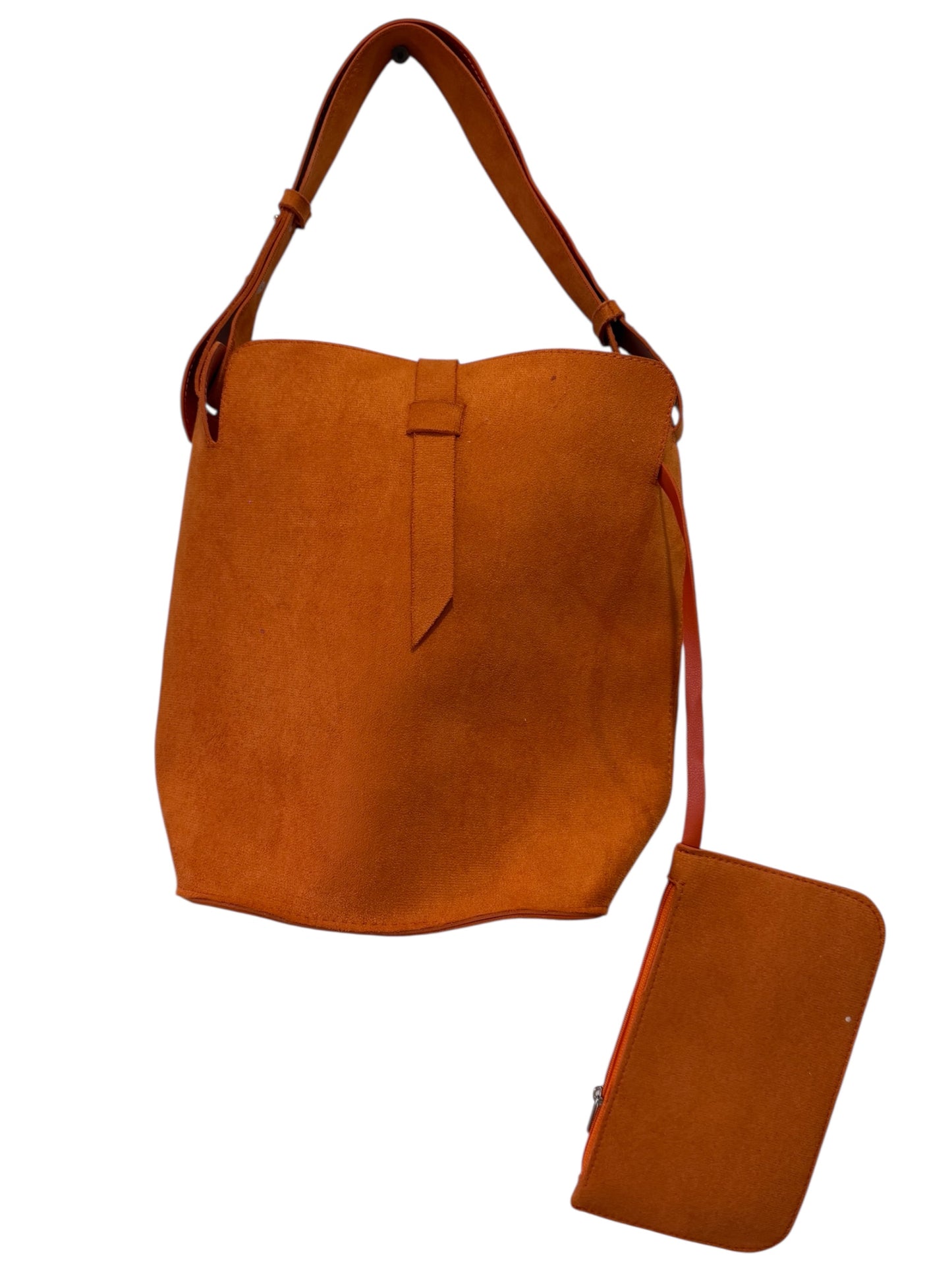 Burnt Orange Suede Bucket Shoulder Bag with Matching Pouch