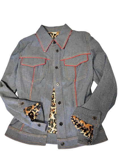 Y2K Dolce & Gabbana Leopard Lined Fitted Denim Jacket